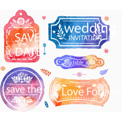 5款混色水彩婚礼徽章