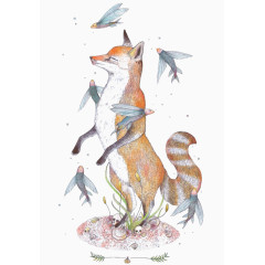 卡通狐狸和飞鱼