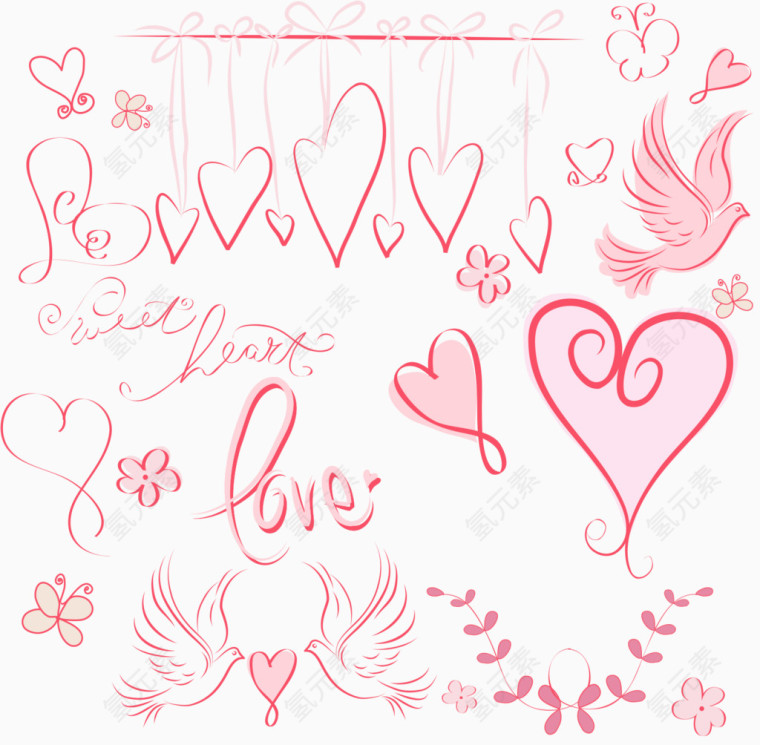 卡通手绘心形装饰元素矢量素材
