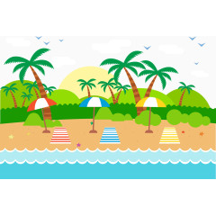 矢量沙滩风景插图