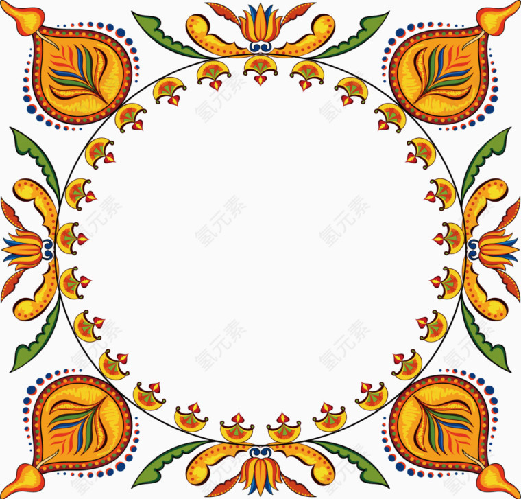 凤凰尾花纹圆形边框