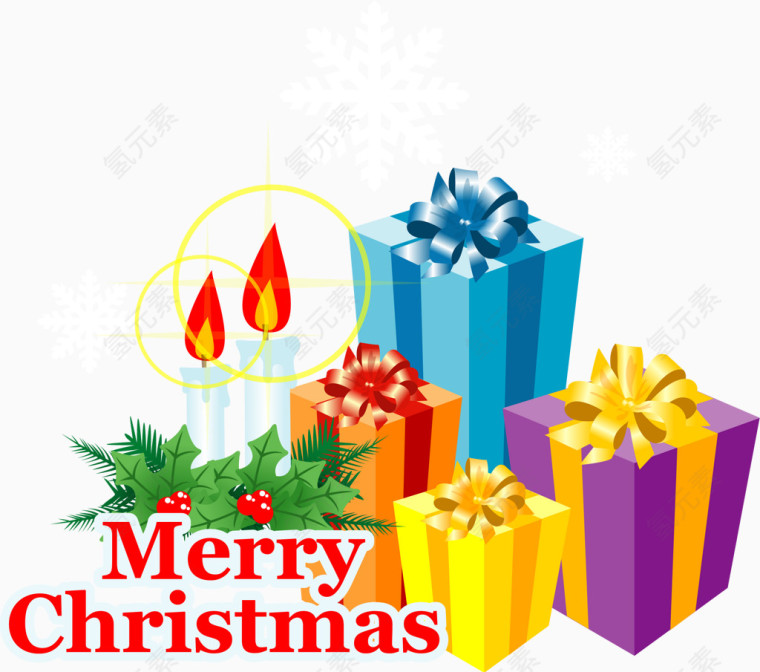 圣诞主题礼盒蜡烛元素矢量素材