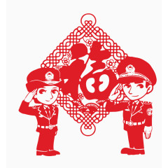 矢量人民警察剪纸素材