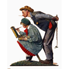 插画父女学习画画