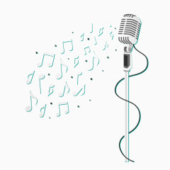 银色 立式麦克风  音符 矢量图 音乐