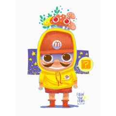 可爱儿童手绘插画马里奥