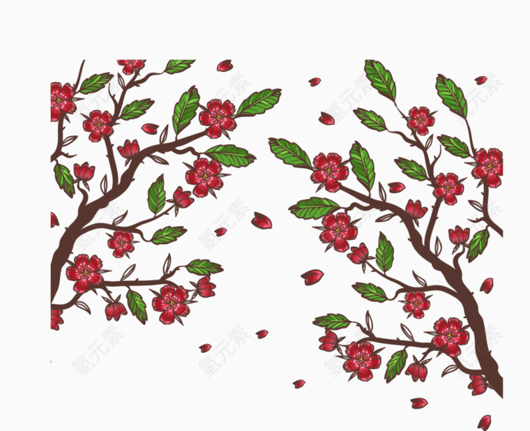 矢量手绘花枝
