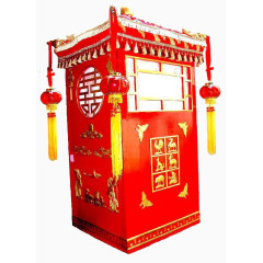 大红涂漆花轿