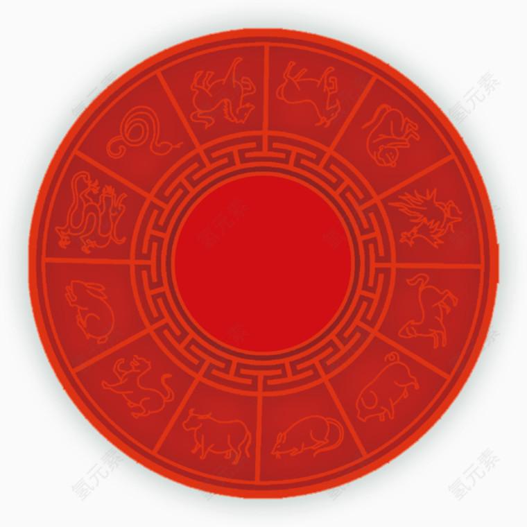 十二生肖圆形剪纸带底