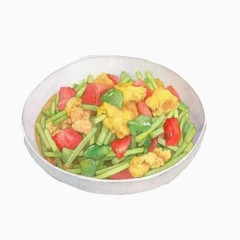 蒜苗炒鸡蛋手绘画素材图片