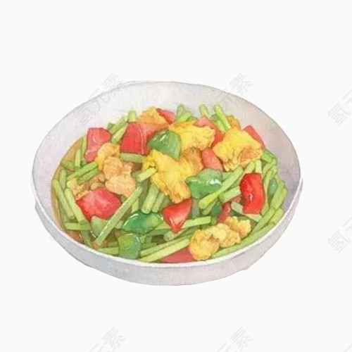 蒜苗炒鸡蛋手绘画素材图片