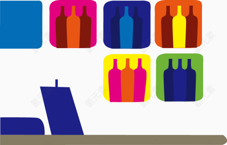 彩色扁平酒瓶