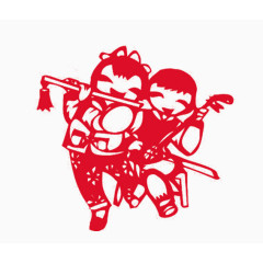 剪纸奏乐的娃娃