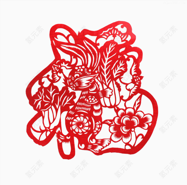 兔子白菜剪纸窗花素材