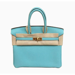 Hermes爱马仕Birkin铂金包马卡龙蓝金扣牛皮女士手提包