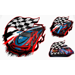 黑白格子旗与赛车创意设计