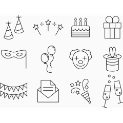 一组简洁的生日party素材图标