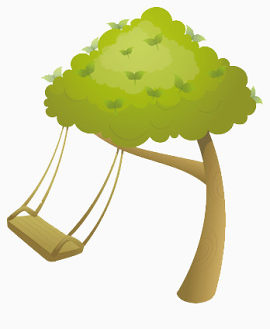 挂在茂盛的树上的荡秋千板