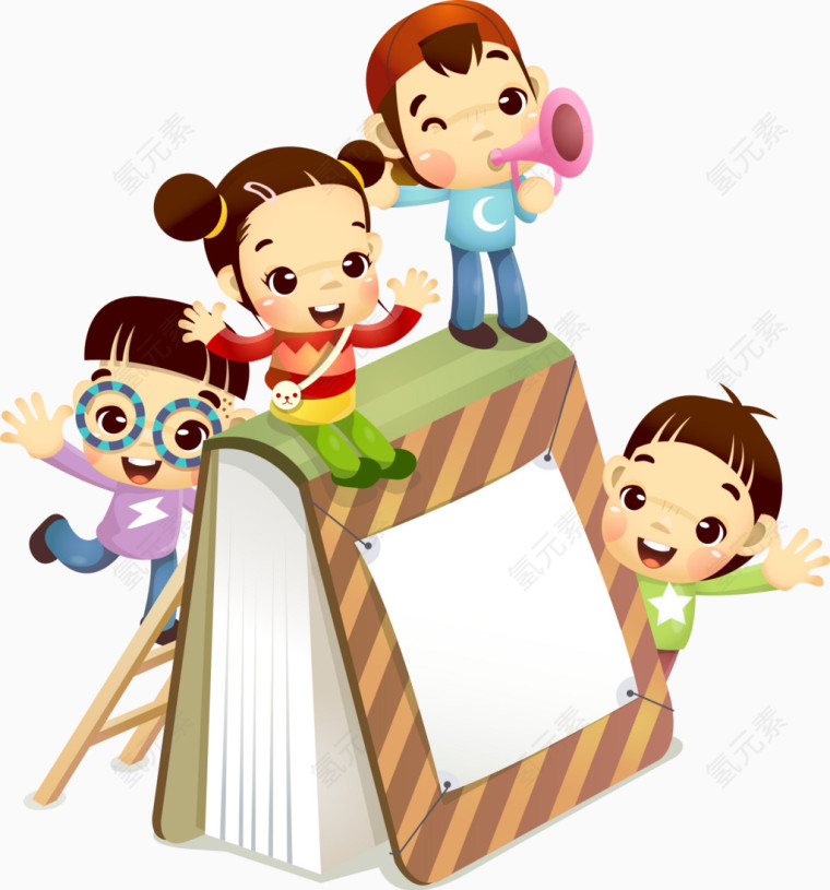 美好童趣儿童和书本装饰图案