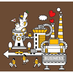 棕色北景卡通工业远景图