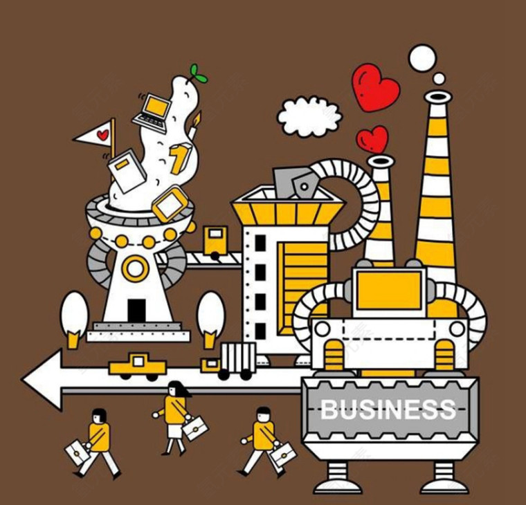 棕色北景卡通工业远景图