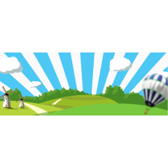 海报banner背景 放射状 绿色草地