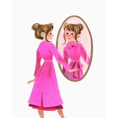 彩铅照镜子的女人