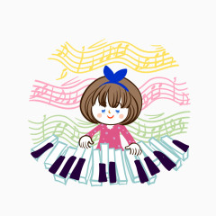 弹奏钢琴的女孩矢量素材