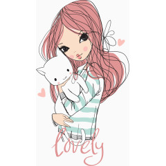 抱小猫矢量女孩