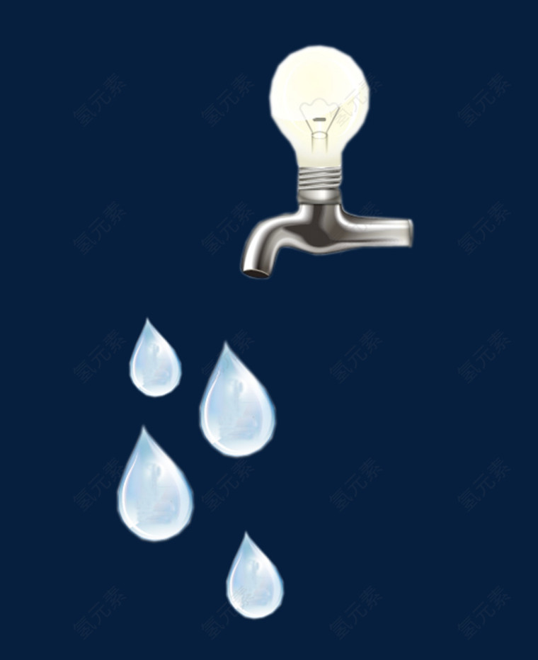 水龙头滴下的蓝色水滴