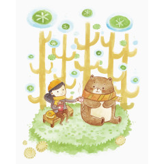 矢量森林里的熊和少女