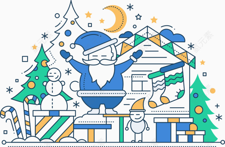 矢量蓝色圣诞老人