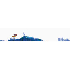 油画假山楼房素材