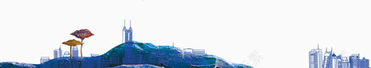 油画假山楼房素材