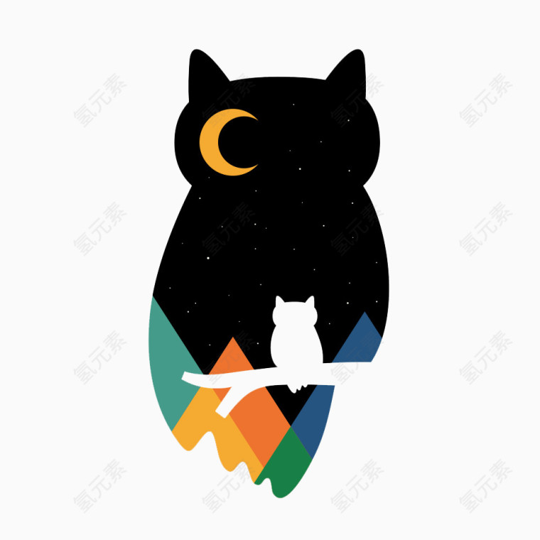 创意猫头鹰夜晚图腾