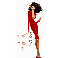 矢量手绘时尚红衣女郎