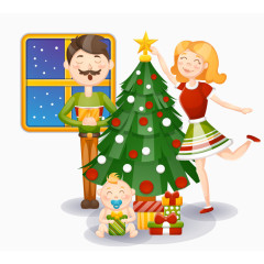 矢量卡通一家人欢度圣诞节