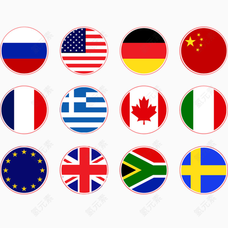 各种国家国旗圆形徽章图