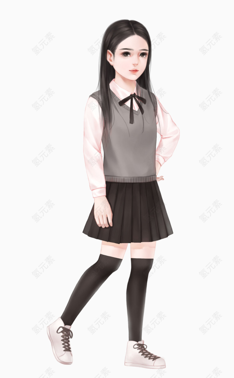 手绘内向女高中生