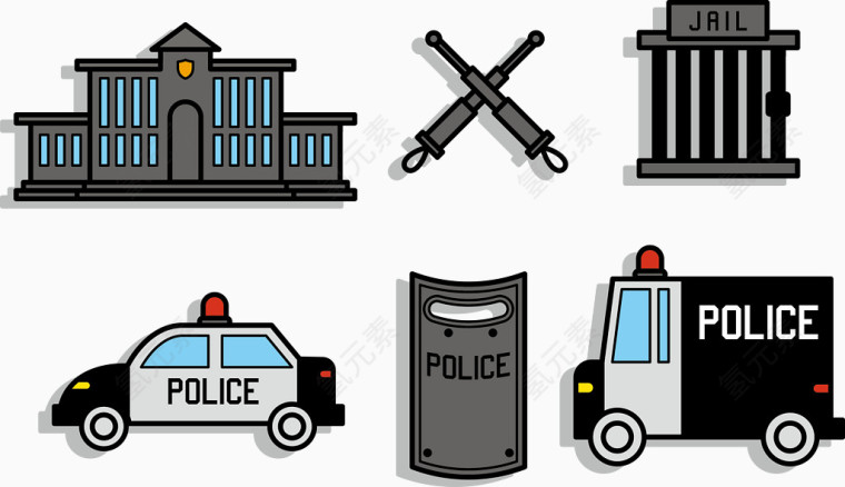 警局警务用具警车矢量图