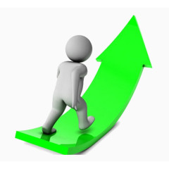 努力踩着绿色箭头攀升的3D小人