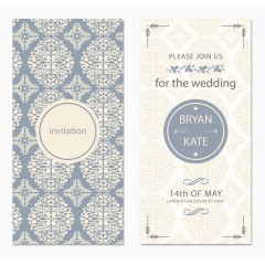 矢量蓝粉色婚礼请柬