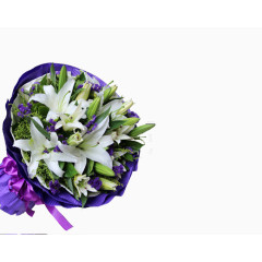 勿忘我蝴蝶结包装百合花