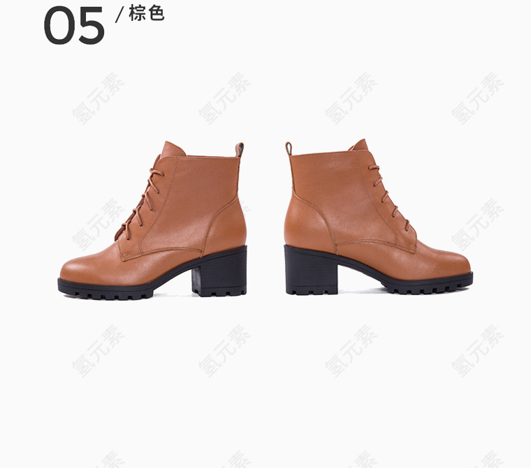 棕色系带印花方根马丁女靴