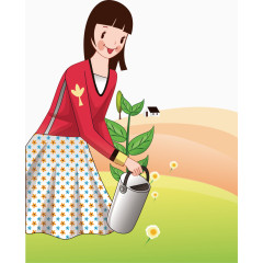 女人植树海报卡通促销素材