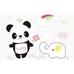 可爱熊猫大象印花矢量图