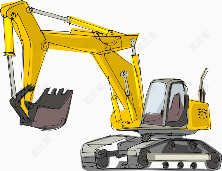 手绘市政大型挖掘机