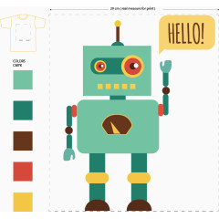 矢量手绘卡通机器人T恤印花