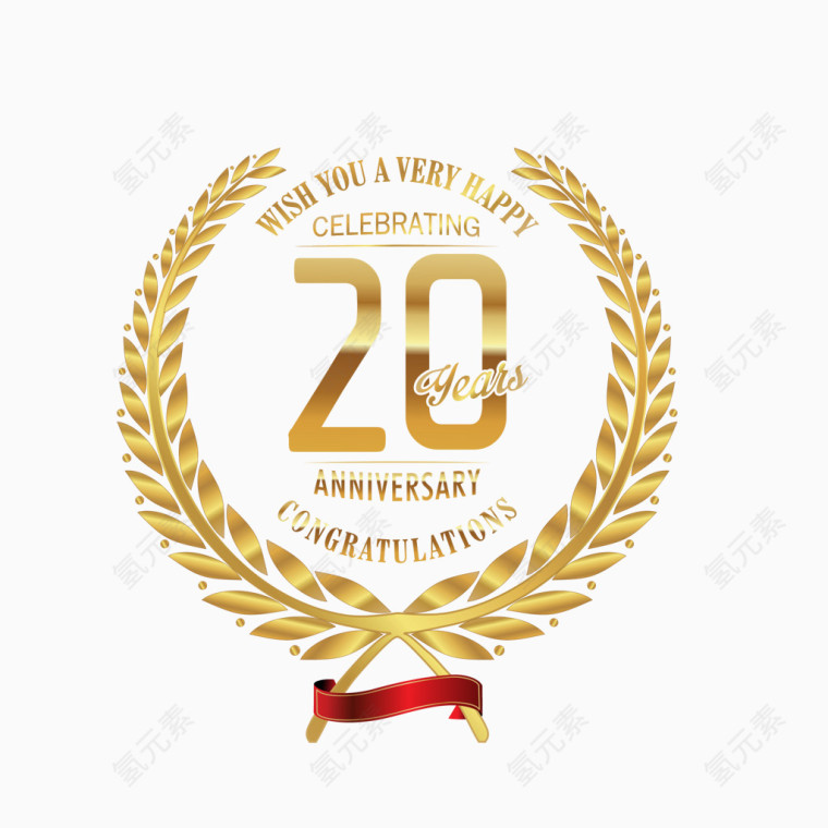 金色20周年纪念标签矢量图