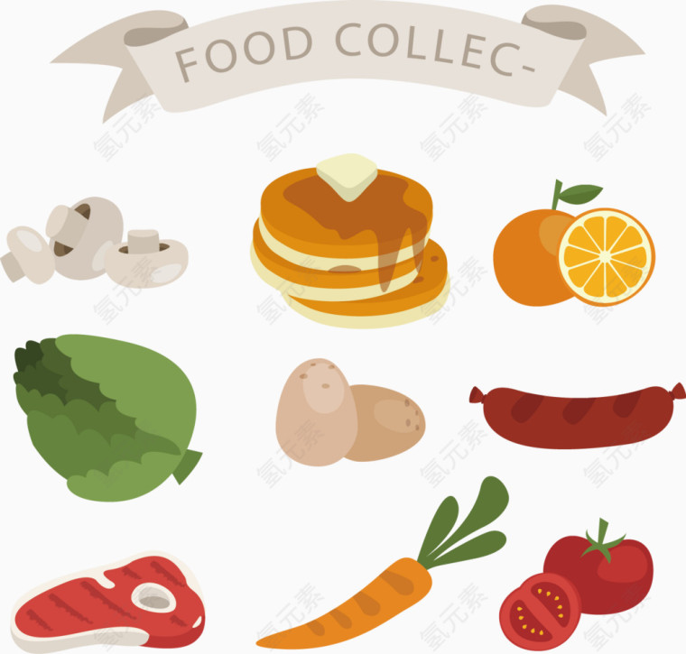 矢量手绘汉堡红萝卜肉柠檬